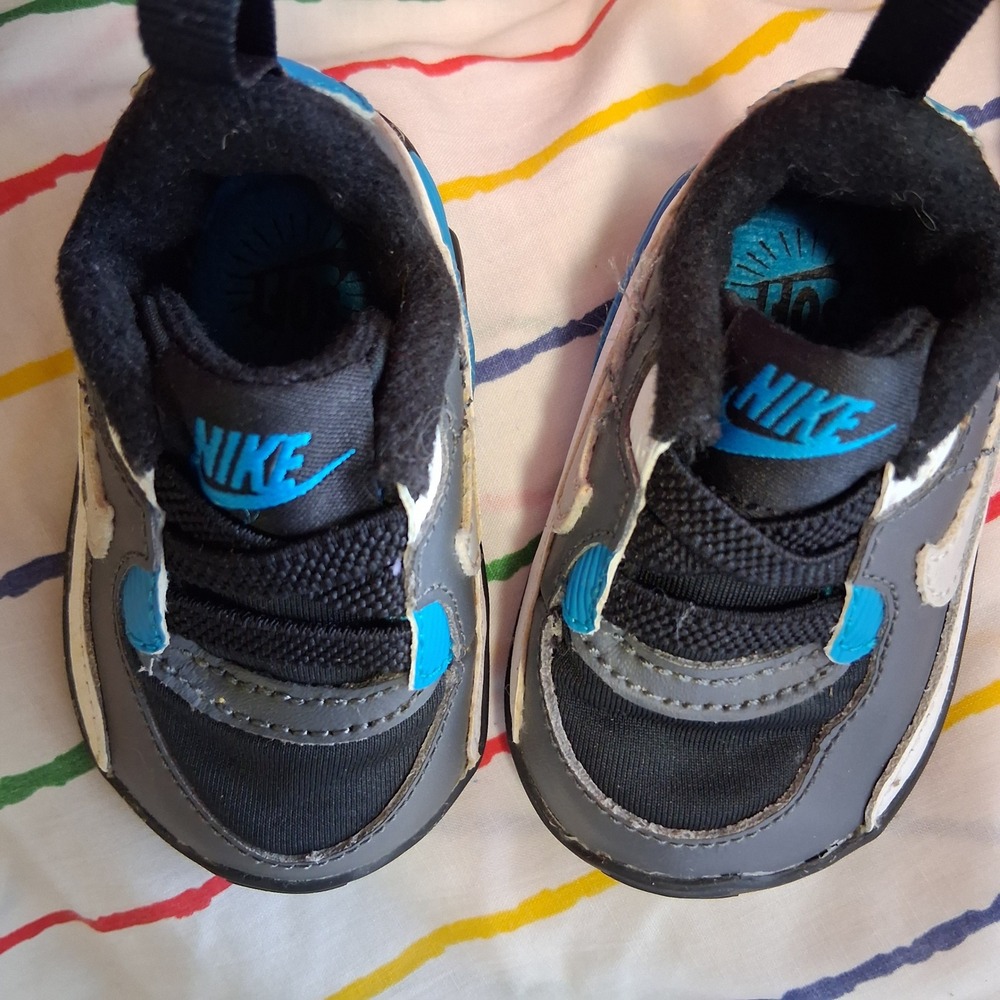 Nike Air Max 90 Crib Grey Black Laser Blue Baby Shoes CI0424-002 Size 1C
